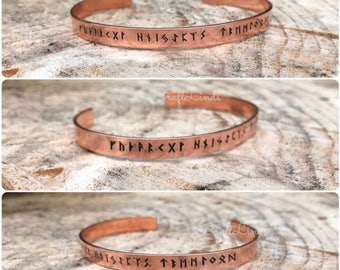 Hand Stamped Copper Viking Runic Cuff, The Elder Futhark Bracelet (6")