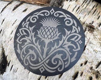 Scottish thistle Slate Coaster, Celtic, Gaelic Cheers, wedding, small gift, Gaelic
