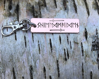 Hand Stamped Copper Shieldmaiden Keychain, Viking Runes, Norse Key Ring