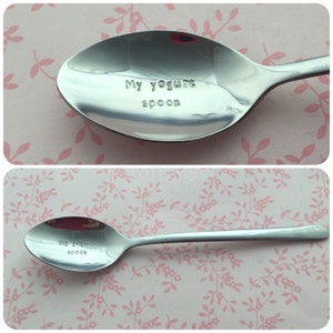 Kids lunchbox teaspoon, yogurt, Hand Stamped Tea Spoon, Personalised, back to school, stamped with your message,packed lunch, school lunch image 2