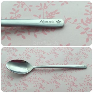 Kids lunchbox teaspoon, yogurt, Hand Stamped Tea Spoon, Personalised, back to school, stamped with your message,packed lunch, school lunch image 1