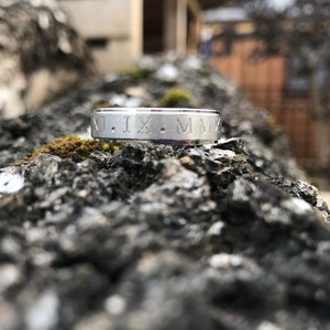 Hand Stamped Roman Numerals Stainless Steel Ring, Personalised, Comfort Fit, wedding, birthdate, fathers day, mens jewellery, womans, subtle