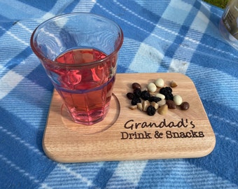 Personalised Drink and snack board, coffee, tea, biscuit, granny, grandad, wooden, fathers day, birthday, custom gift, , cake, treat