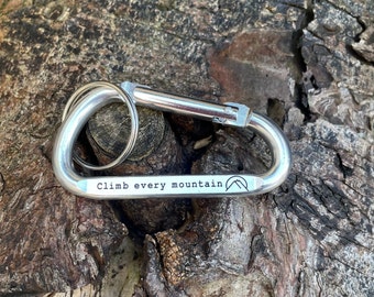 Carabiner Keychain, climb every mountain, expeditions, rock climbers, mountain, hill, choose text, personalised, custom, keyring, keepsake