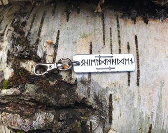 Hand Stamped Shieldmaiden Runes Keychain, Norse Viking Keyring