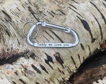 Personalised Carabiner Keychain. You choose your text, personalised, custom, keyring, fathers day, dads gift, ourdoorsman, we love you,