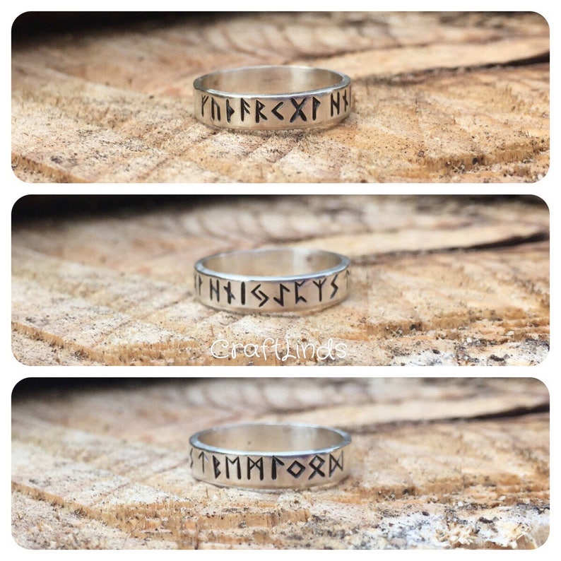 jewellery personalized custom size your message hand stamped your words Elder Futhark,norse viking runic sterling silver ring