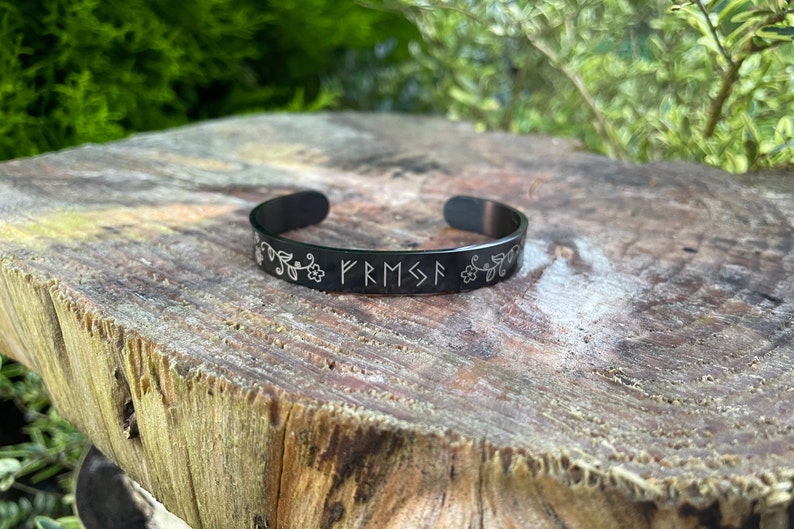 Freja Rune Viking Runic Freya, Freja, Black Stainless Steel Cuff, the Elder ...