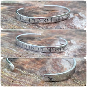 Viking runic cuff, find the light within the darkness, raven code, Hugin, Munin, aluminium, Elder Futhark, Norse, Viking, Odin, Wiccan image 1