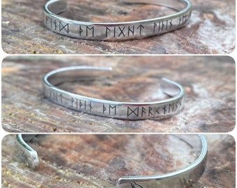 Custom Runic Viking Cuff, Aluminum Norse Bracelet, Odin Raven