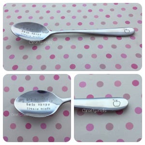 Hand Stamped Tea Spoon, teachers gift, big hearts shape little minds, end of term, Personalised, stamped with your message, your design