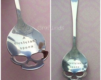 Hand Stamped Skull Tea Spoon "A dietitians spoon" Personalised,custom, diet, your message, coffee, soup, tea, stocking filler,