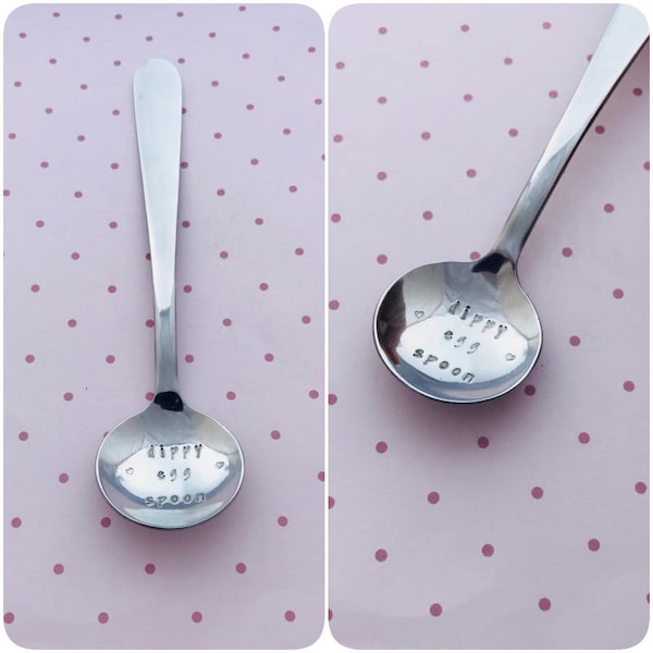 Hand Stamped egg spoon, dippy egg spoon, Personalised, breakfast, boiled egg & soldiers, custom, your message, easter,  soft boiled,  basher