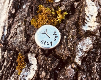 Viking Hand Stamped pewter Rune pebble, keepsake, token, runic, nordic, norse, viking, with text, personalised,Elder Futhark,you choose rune