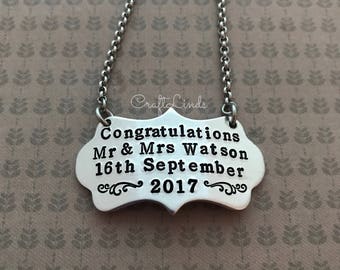 Personalised wine bottle tag, label, wedding present, date, Mr & Mrs,  champagne, congratulations, custom, your text,marriage, personalised