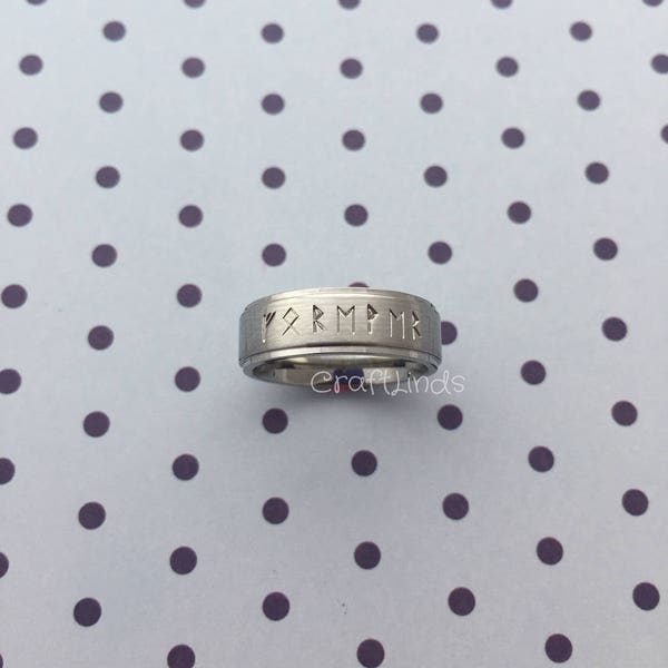 viking rune Hand Stamped Stainless Steel runic Ring, norse, elder futhark, Personalised, Comfort Fit,forever, your message, jewellery, j