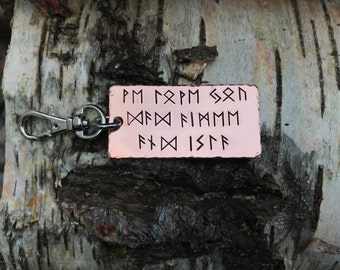 Hand Stamped Viking Runic Copper Keychain, Personalized Norse Dad Gift