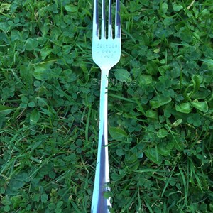 Hand stamped fork, Friends not food,vegan, vegetarian, eat green, heart, personalised, love animlas, your message, good food, eat well, image 2