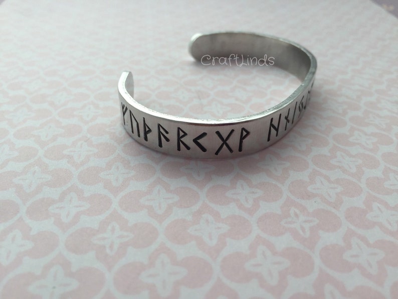 Viking runic hand stamped cuff, The Elder Futhark, Earth, warrior, heaven, 24 runes, Norse, Viking, runic alphabet zdjęcie 3