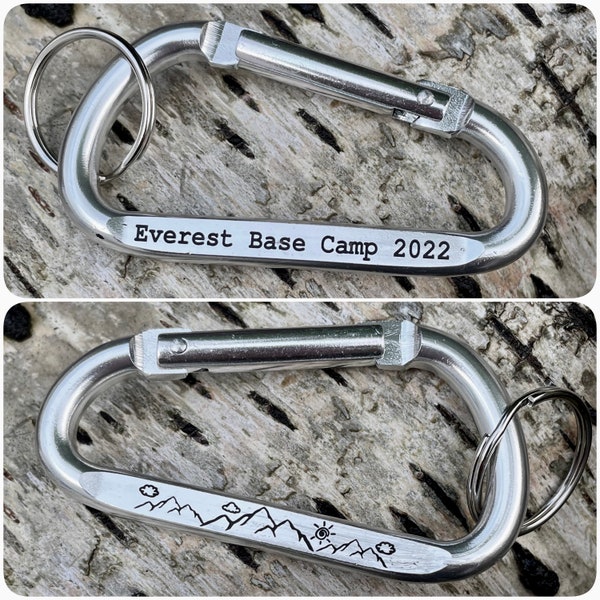 Mountain Carabiner Keychain, Kilimanjaro, Mount Everest, expedition, climbers, base camp, year, personalised, mountain, custom, keyring