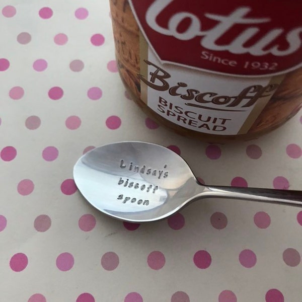 Hand Stamped Tea Spoon, Personalised, my biscoff spoon, lotus, spread, stamped message, chocolate, peanut butter, stainless steel cutlery