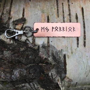 Hand Stamped Copper Viking Runic Keychain, Personalized Norse Key Ring