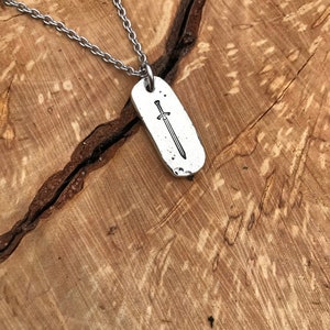 Viking Hand Stamped sword necklace, pewter pendant, jewellery, norse, God, viking,  traditional, warrior, shieldmaiden, war, Elder Futhark,