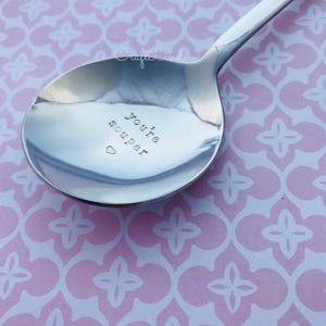 Hand Stamped soup spoon, You&#39;re souper, heart, lunch, dinner,Perosnalised, custom, your message, stainless steel cutlery, personalise