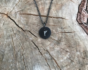 Viking Hand Stamped rune necklace, pendant, runic, black stainless steel, nordic, norse,  ancient, Elder Futhark, jewellery, your rune