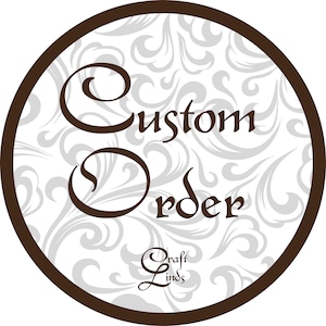 May include: A brown circle with a white background and a swirling pattern. The text "Custom Order" is written in brown cursive lettering. The text "Craft Finds" is written in brown cursive lettering at the bottom of the circle.