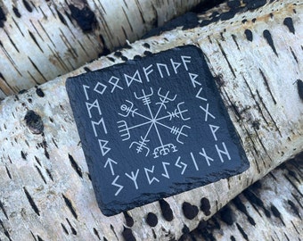 Vegvisir Viking Slate Coaster, Nordic Compass, Runic Wayfinder