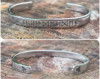 Viking Shieldmaiden Cuff, Runic Aluminum Bracelet, Triskelion Jewelry