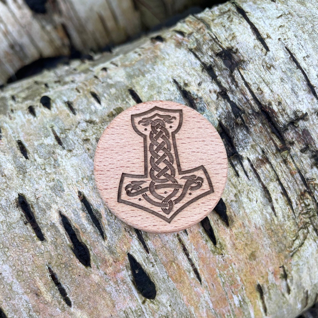 Thor Rune Token Laser Engraved Beech Wood Viking Token, Thor's Hammer Keepsake - Etsy