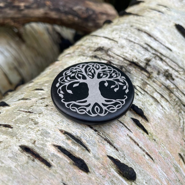 Viking slate token, palm stone, keepsake, Yggdrasil, tree of life, Asgard, eternal green ash,Elder Futhark, runic, runes, Norse mythology