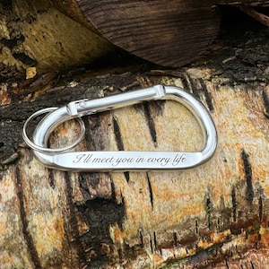 Personalised Carabiner Keychain, aluminium, cursive whimsical font, husband, boyfriend, girlfriend, wife, custom, climber keyring, engraved image 3