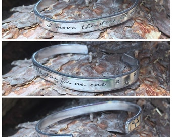 Labyrinth Quote Hand Stamped Aluminum Cuff – Movie Fan Jewelry, I move the stars for no one
