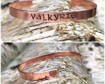 Viking Valkyrie hand stamped cuff, cuff, Odin, 6", copper,Norwegian, Valhalla, warrior, spirit, odin worshiper, 1/4" bracelet, Norse, Viking