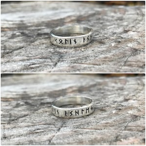 viking runic sterling silver ring, your words , Elder Futhark,norse, jewellery, hand stamped, personalized, your message, custom size