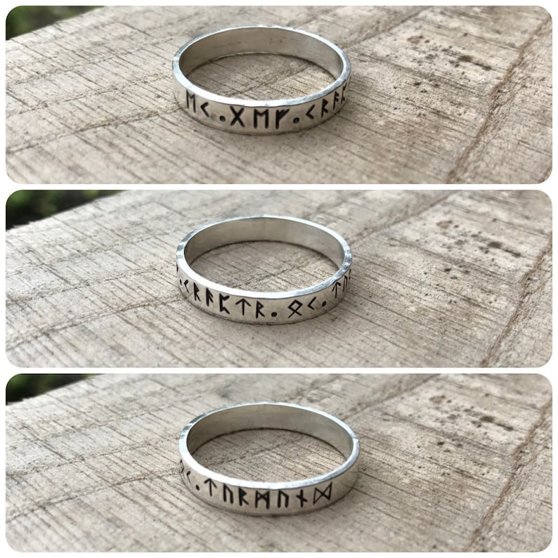 jewellery personalized custom size your message hand stamped your words Elder Futhark,norse viking runic sterling silver ring