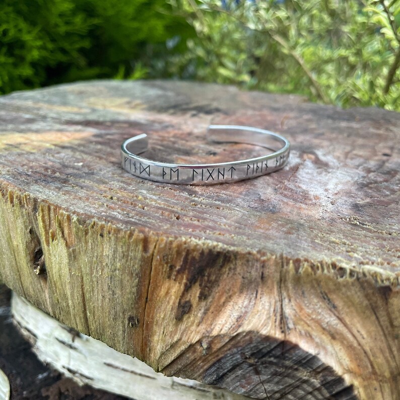 Viking runic cuff, find the light within the darkness, raven code, Hugin, Munin, aluminium, Elder Futhark, Norse, Viking, Odin, Wiccan image 6