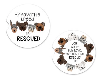 Ceramic Car Coasters | Dog Breed Rescued | Set of Two 2