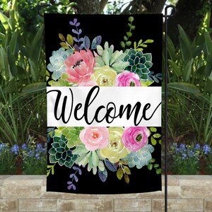 Garden or House Flag | Welcome Yard Flag | Porch Decor | Mini Flag | Outdoor House Decor | Succulents and Flowers