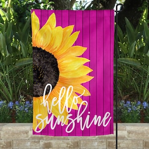 Garden Flag | Hello Sunshine Garden Flag | Welcome Flag | Yard Decor | Garden Decor| Porch Decor | Sunflower Flag | Pink