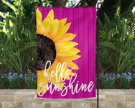 Garden Flag | Hello Sunshine Garden Flag | Welcome Flag | Yard Decor | Garden Decor| Porch Decor | Sunflower Flag | Pink