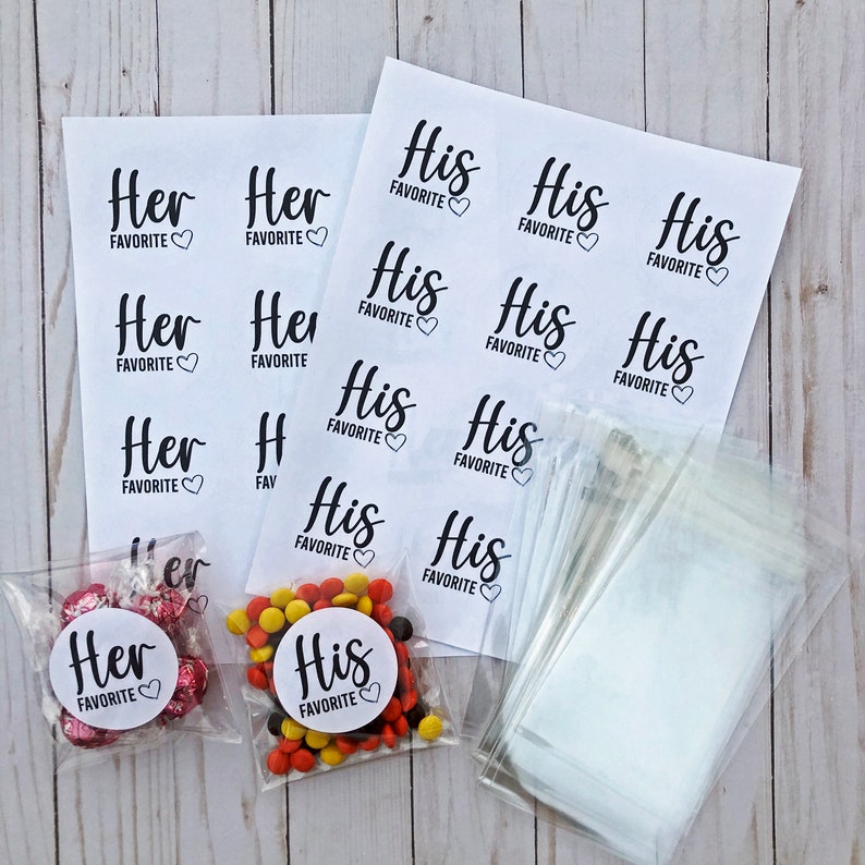 His and Her Wedding Stickers Favor Stickers Favorite Candy Bridal Shower Wedding Candy 24 Stickers image 3