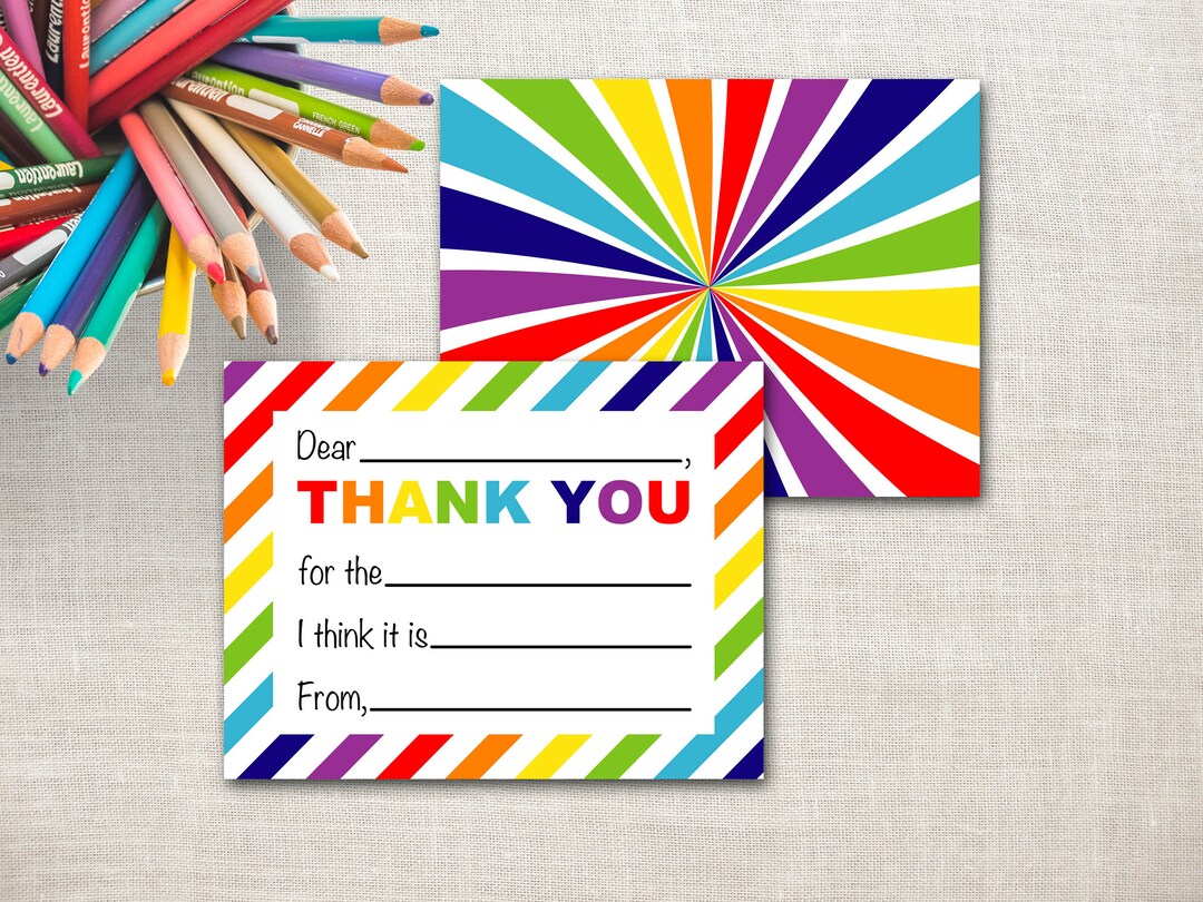 Fill in the Blank Thank You Notes for Kids | Rainbow Thank You Cards ...