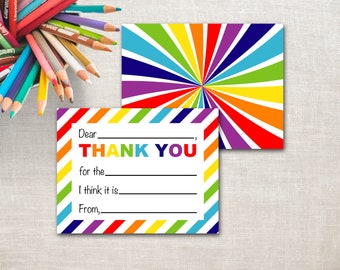 Fill In The Blank Thank You Notes For Kids | Rainbow Thank You Cards | Birthday Thank You Cards | Kids Children Girls Boys