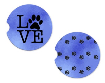 Ceramic Car Coasters | Dog Paw LOVE| Set of Two 2