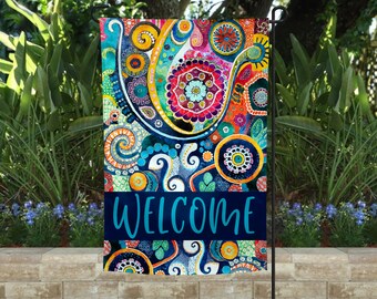 Welcome Garden Flag | Blue Boho Paisley | Welcome Flag | Yard Decor | Garden Decor | Porch Decor
