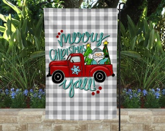 Garden Flag | Merry Christmas Y'all with Red Truck | Garden Flag | Welcome Flag | Yard Decor | Garden Decor| Porch Decor
